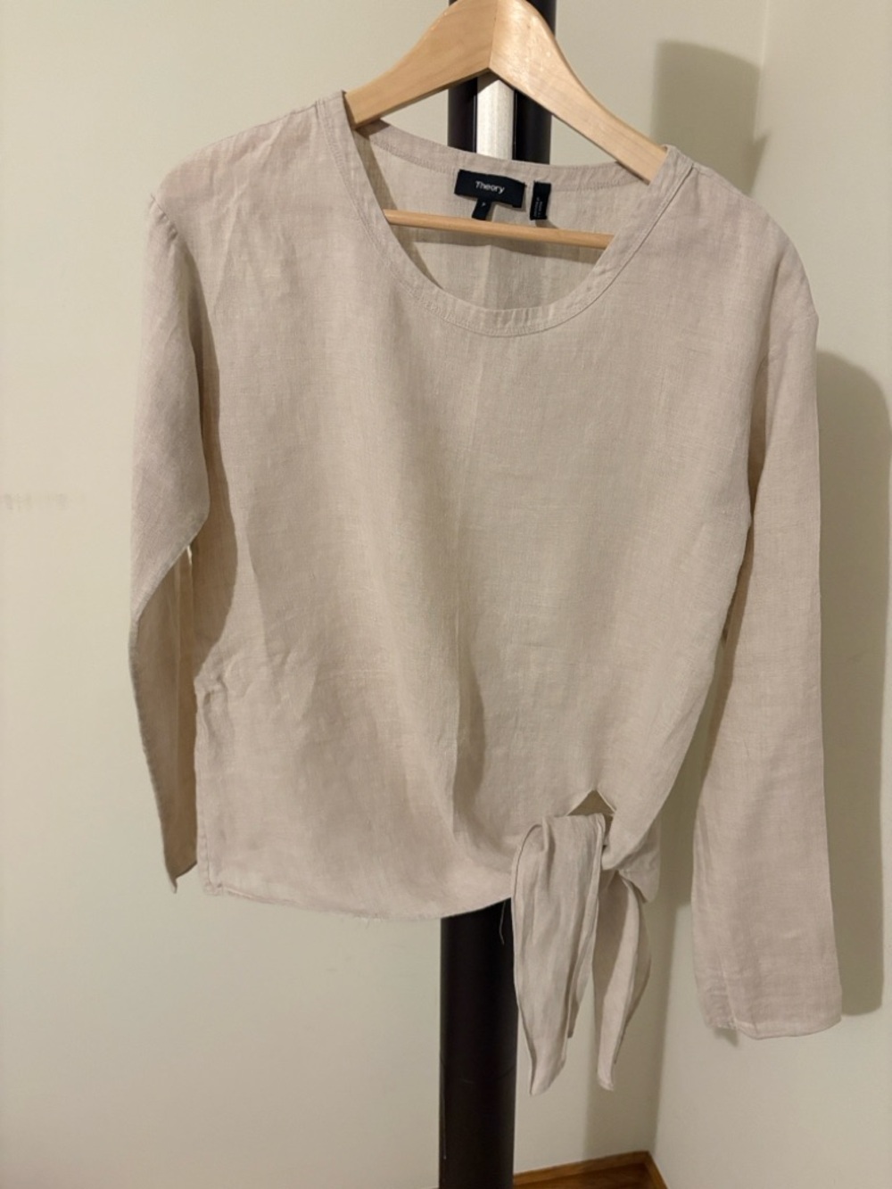 Theory Beige Tie-Front Linen Blouse